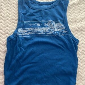 Blue Sleeveless Top with Wave Design